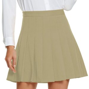 Urban CoCo Women's Pleated Skirt High Waisted Skater Tennis School Uniform Skirt (Khaki, XL)