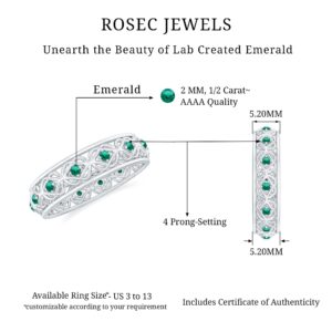 Rosec Jewels Certified Emerald Celtic Knot Eternity Ring, Vintage Inspired Band, AAAA Quality, Lab Grown Emerald Wide Band, 14K Yellow Gold, Size:US 5.00