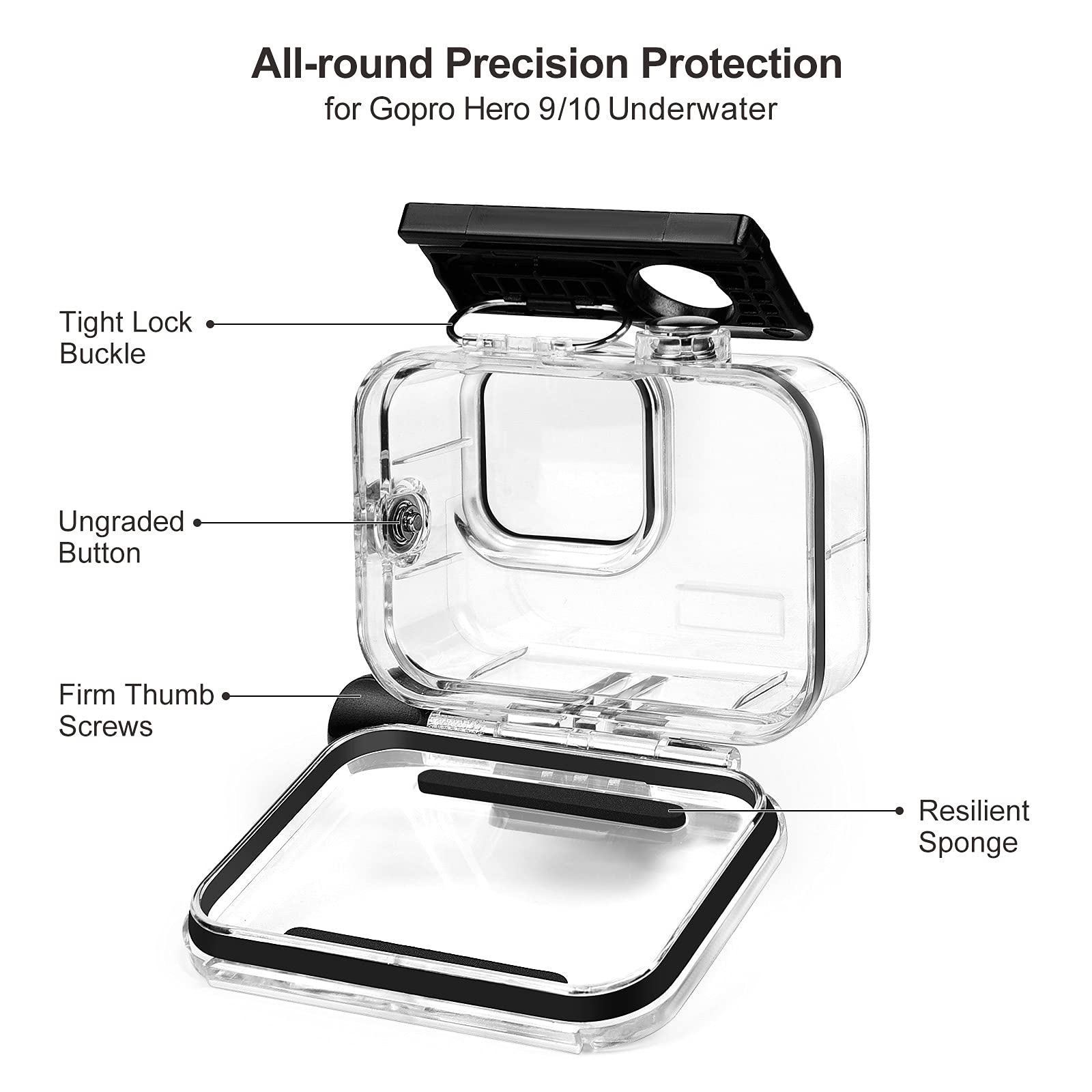 60M Waterproof Case, 196FT Underwater Protective Housing Case for Hero11 Hero10 Hero9 Black, with Quick Release Mount and Thumbscrew