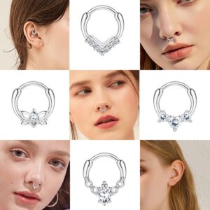 Ubjuliwa 9pcs Septum Rings Jewelry 16g Daith Earrings Hinged Hoop Nose Rings Septum Clicker CZ Stainless Steel Cartilage Earring Helix Tragus Daith Piercing Jewelry for Women