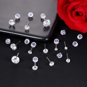 Jstyle 6Pairs Clear Plastic Post Stud Earrings for Women Plastic Earrings for Sensitive Ears Cubic Zirconia Stud Earrings Set 3mm-8mm