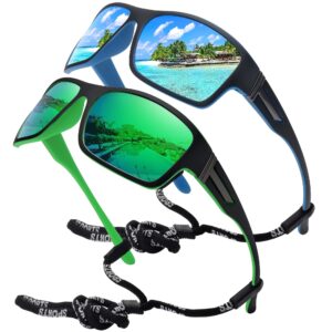 storycoast polarized sports sunglasses for men women unbreakable frame cycling fishing driving blue mirror+green mirror 2pack