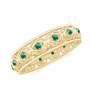 rosec jewels certified emerald celtic knot eternity ring, vintage inspired band, aaaa quality, lab grown emerald wide band, 14k yellow gold, size:us 5.00