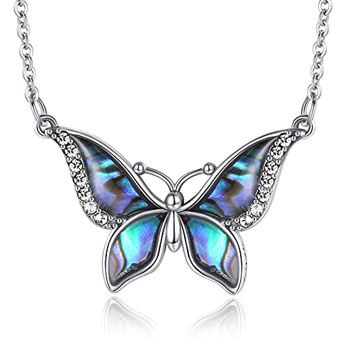 INFUSEU Small Butterfly Necklace Womens Abalone Pendant Jewelry 925 Sterling Silver