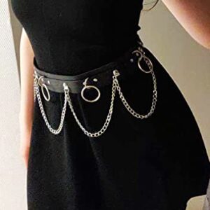 Punk Waist Chain Leather Waist Belt Body Chains, Body Jewelry Accessories for Women and Girls (Black)