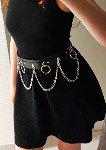 Punk Waist Chain Leather Waist Belt Body Chains, Body Jewelry Accessories for Women and Girls (Black)