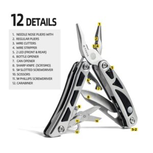 T TOVIA 12 in 1 Multitool Pliers Folding Knife Multi Cable Wire Cutter Stripper Camping Hunting Multitool with Carabiner