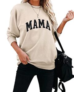 dressmine womens letter graphic crewneck mama sweatshirt long sleeve loose shirts lightweight cute pullover apricot large