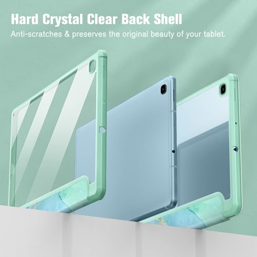 Fintie Hybrid Slim Case for Samsung Galaxy Tab S6 Lite 10.4 Inch 2024/2022/2020 with S Pen Holder, Shockproof Cover with Clear Transparent Back Shell, Emerald Marble