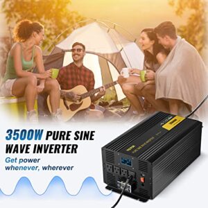 VEVOR Pure Sine Wave Inverter 3500 Watt Power Inverter, DC 12V to AC 120V Car Inverter, with USB Port LCD Display Remote Controller and AC Outlets (GFCI), for RV Truck Car Solar System Travel Camping