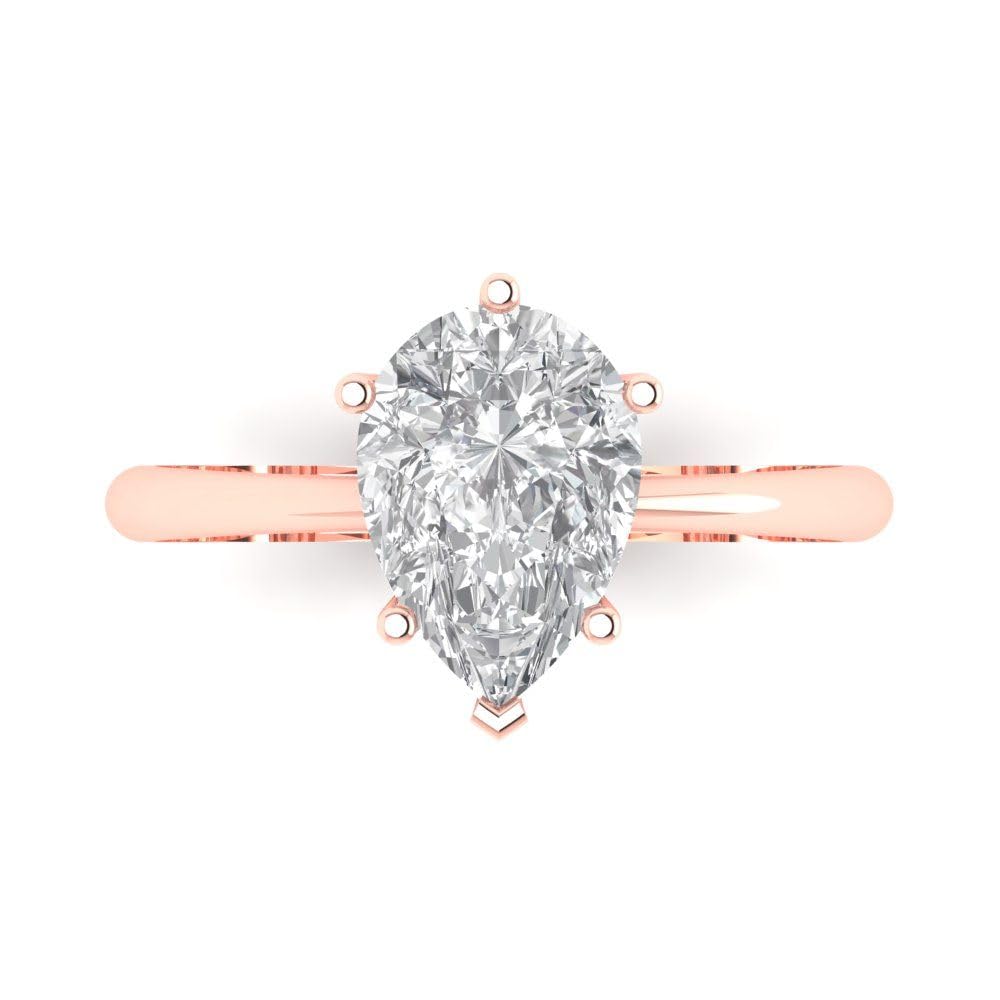 2.5 ct Pear Cut Genuine Clear Simulated Diamond Bridal Anniversary Engagement Promise 18K Rose Gold Solitaire Ring 6.75