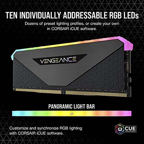 CORSAIR Vengeance RGB RT 32GB (2x16GB) DDR4 3600 (PC4-28800) C16 1.35V Desktop Memory, Black