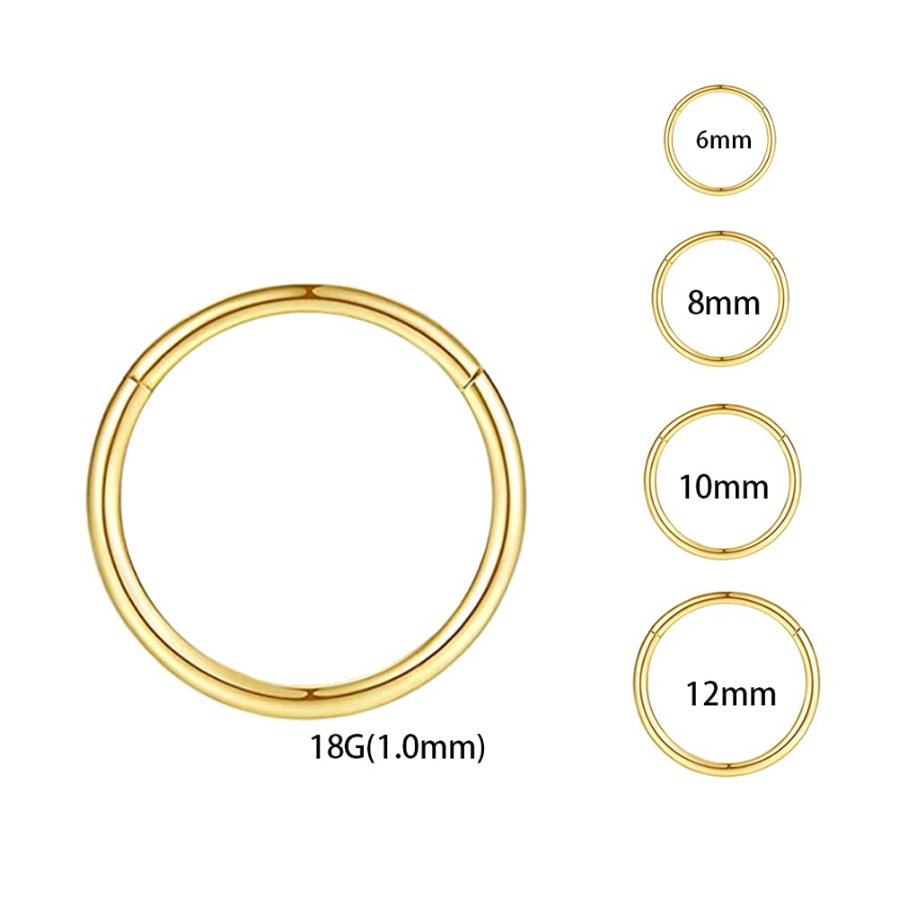 4Pcs 18G Surgical Stainless Steel Hoop Nose Ring Gold Septum Cartilage Helix Daith Tragus Hoop Earrings Hypoallergenic Body Piercing Jewelry for Women Men(18G Gold)