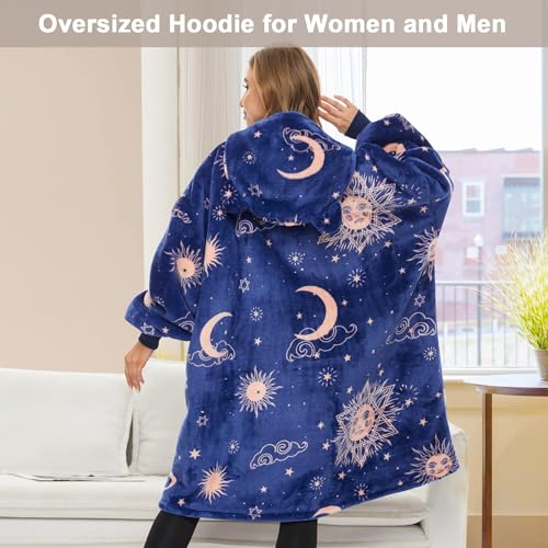 THREE POODLE Wearable Blanket Hoodie, Oversized Sherpa Sweatshirt Blanket for Adults Women Men, Warm Cozy Hooded Blanket, Gifts for Mom Girlfriend