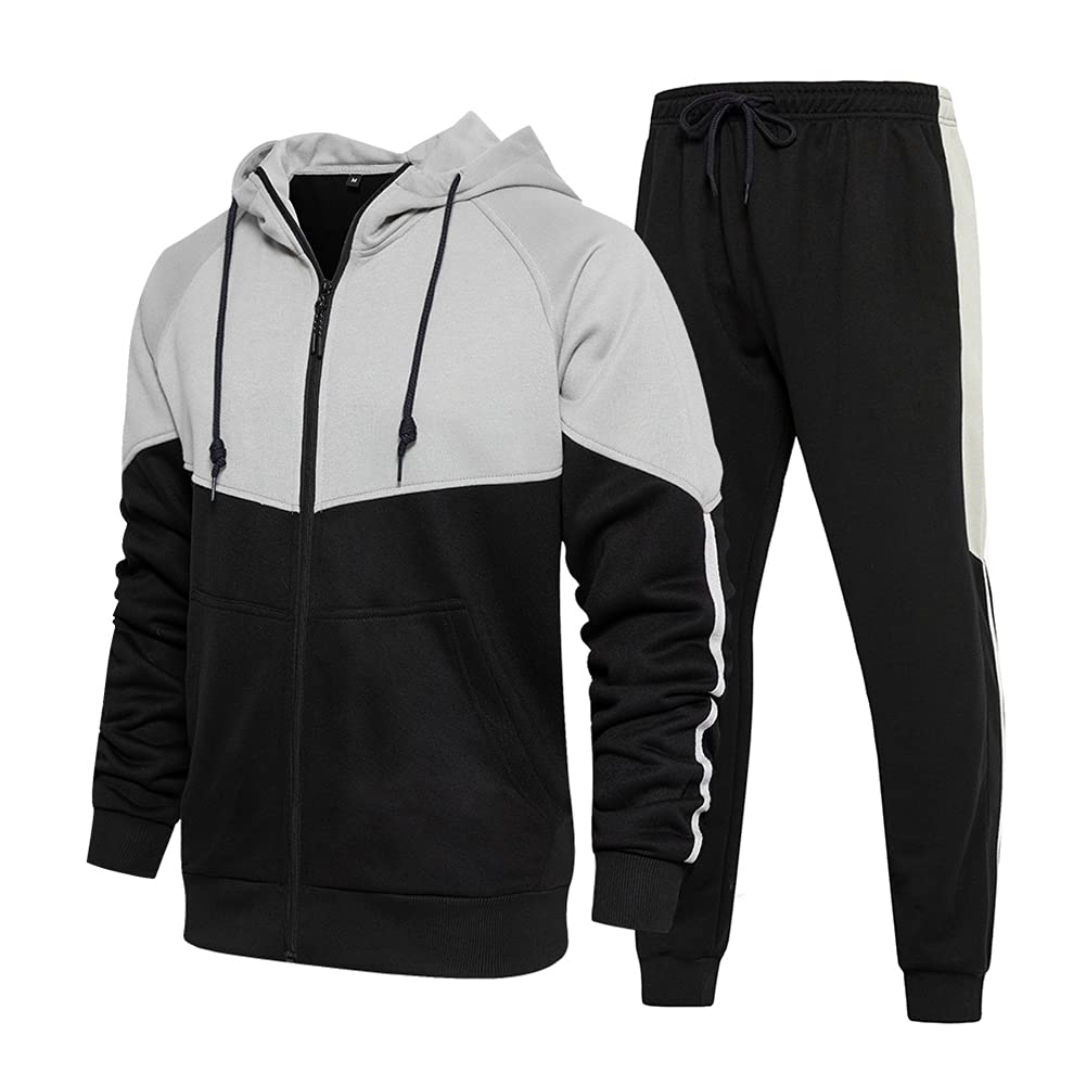 CALUOMATT Mens Tracksuit Traning,Gym,Workout,Performance Sweatsuit Khaki Black XL