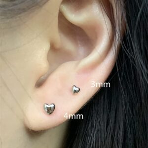 3 Pairs Tiny Love Heart Stud Earrings Sterling Silver Set for Women Girls Cute Cartilage 20g Studs Tragus Sleeper Post Pin Hypoallergenic Piercing Body Jewelry Gifts