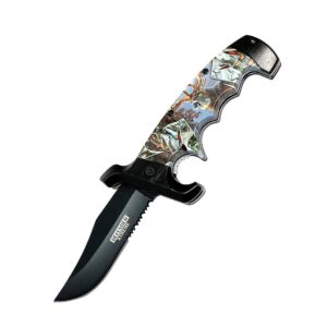 defender-xtreme 9" stag hunt handle open folding pocket knife with belt clip outdoor survival hunting knife for camping by survival steel