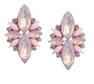 gold tone antique vintage retro deco style pink opal rhinestone cluster statement earrings