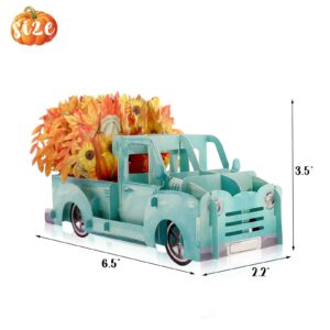 Yaaaaasss! Fall Pop Up Greeting Card 3D Pumpkins and Maple Autumn Leaves with Pickup Truck Card for Mom Wife Teachers Gift for Anniversary Birthday Appreciation Thankful Card