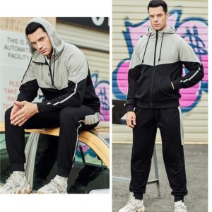 CALUOMATT Mens Tracksuit Traning,Gym,Workout,Performance Sweatsuit Khaki Black XL