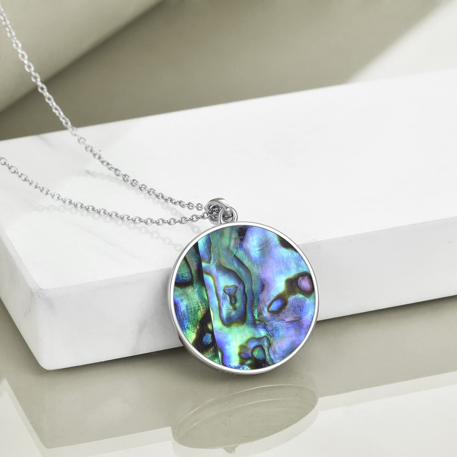 SHEAISRS Moon Sun ​Star Necklace 925 Sterling Silver Abalone Shell Celestial Jewelry Gift for Women