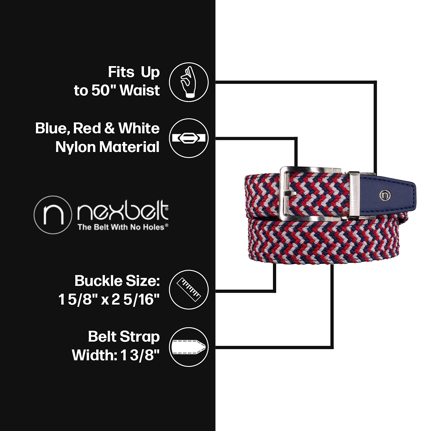 Nexbelt Braided Golf Belt with Ratchet Technology - Cut to Fit Braided Golf Belt for Men - PreciseFit Braided Stretch Golf Belt with 1 3/8" Width Strap - Liberty