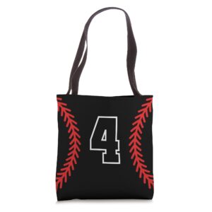 Number #4 Favorite Lucky Number Baseball Softball Black Red Tote Bag