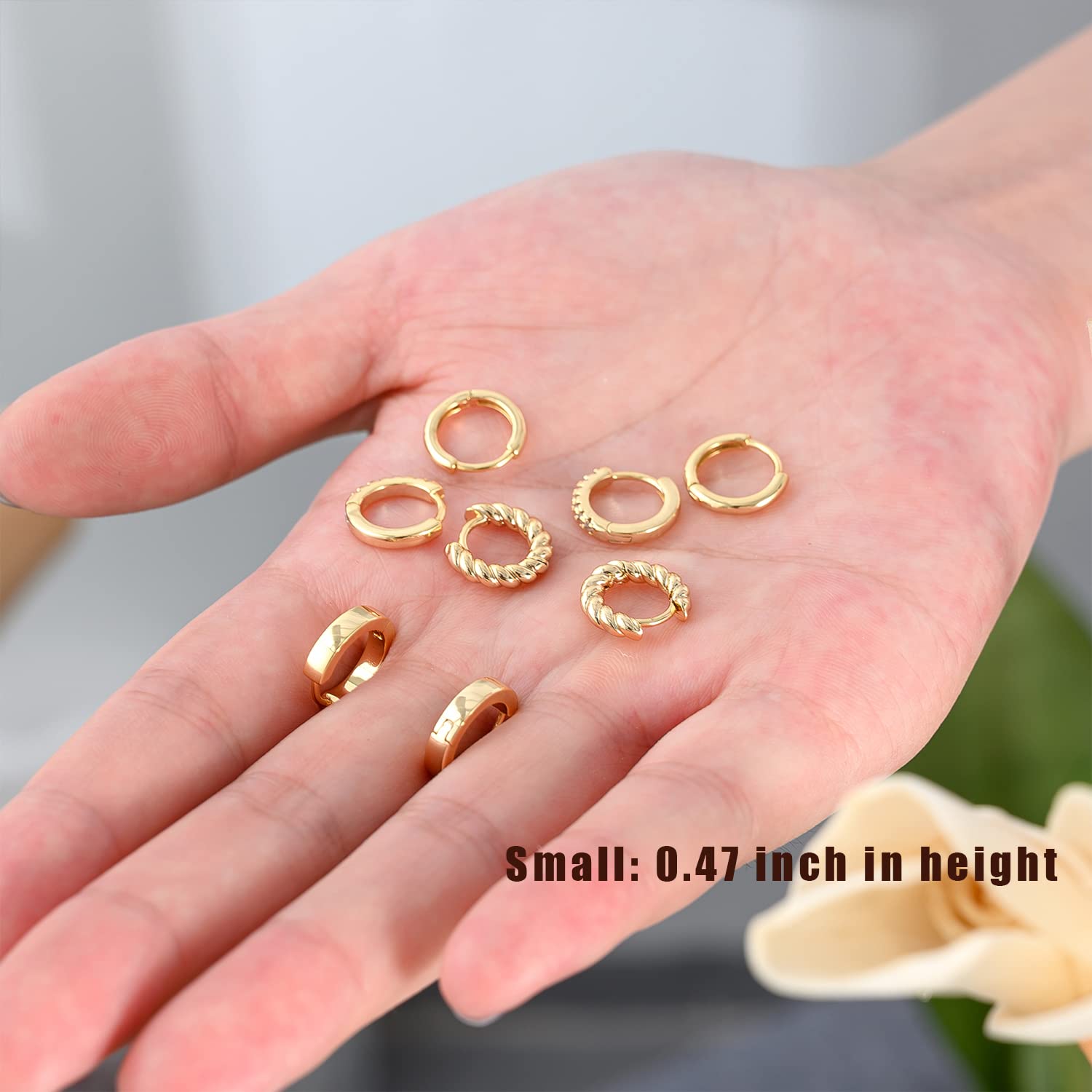 4 Pairs 14k Gold Hoop Earrings Set Twisted Glossy Zirconia Small Huggie Earrings For Multiple Piercing Cuff Cartilage Jewelry For Women