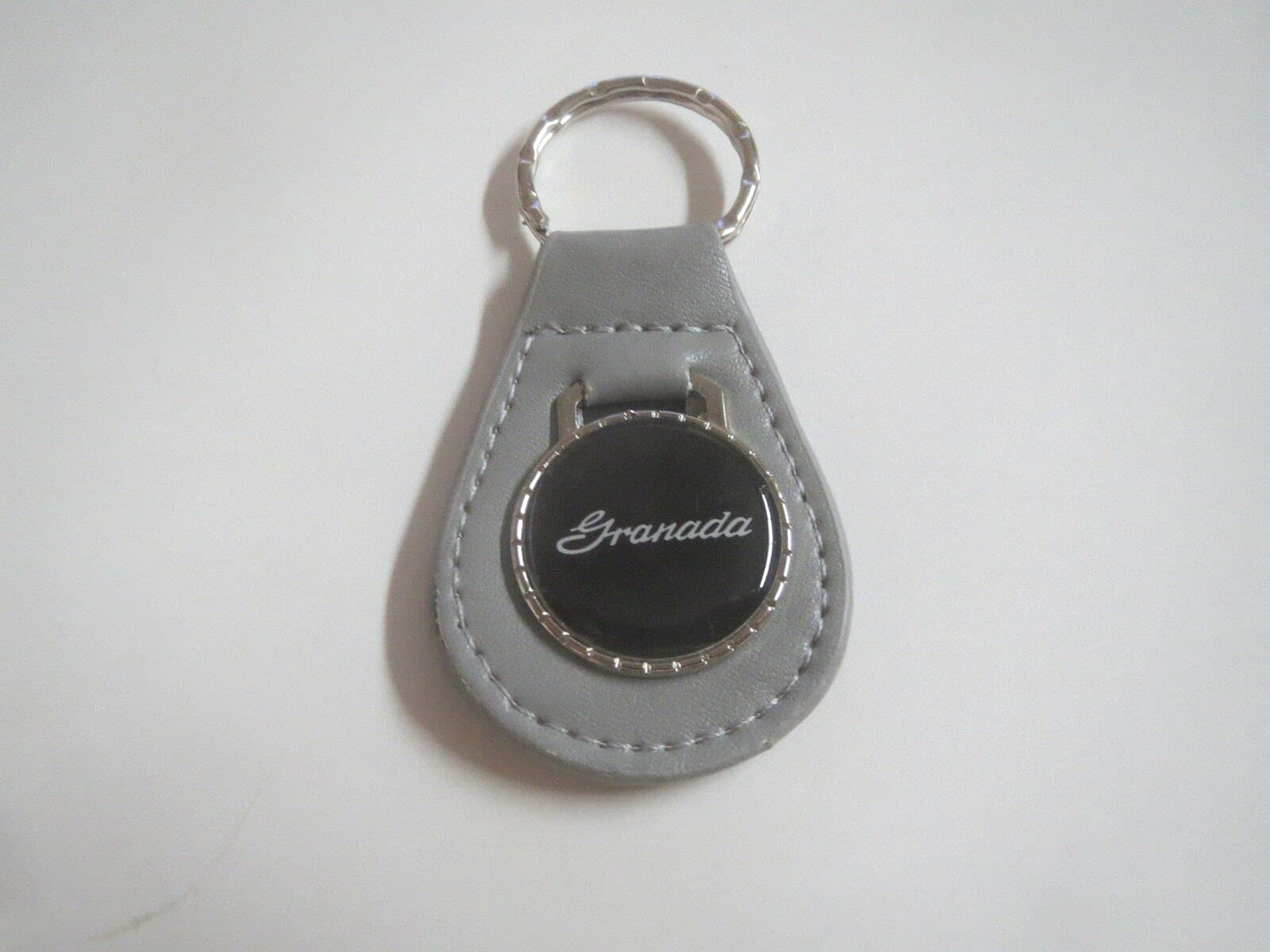 1975 1976 1977 1978 1979 1980 1981 1982 GRANADA SCRIPT LOGO LEATHER KEYCHAIN - GREY