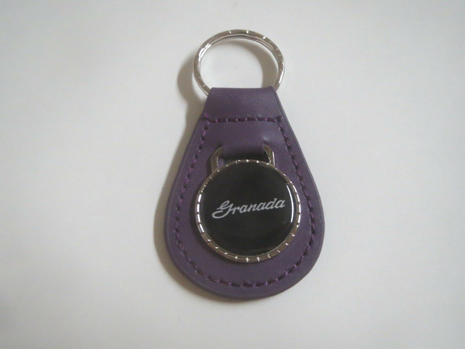 1975 1976 1977 1978 1979 1980 1981 1982 GRANADA SCRIPT LOGO LEATHER KEYCHAIN - PURPLE