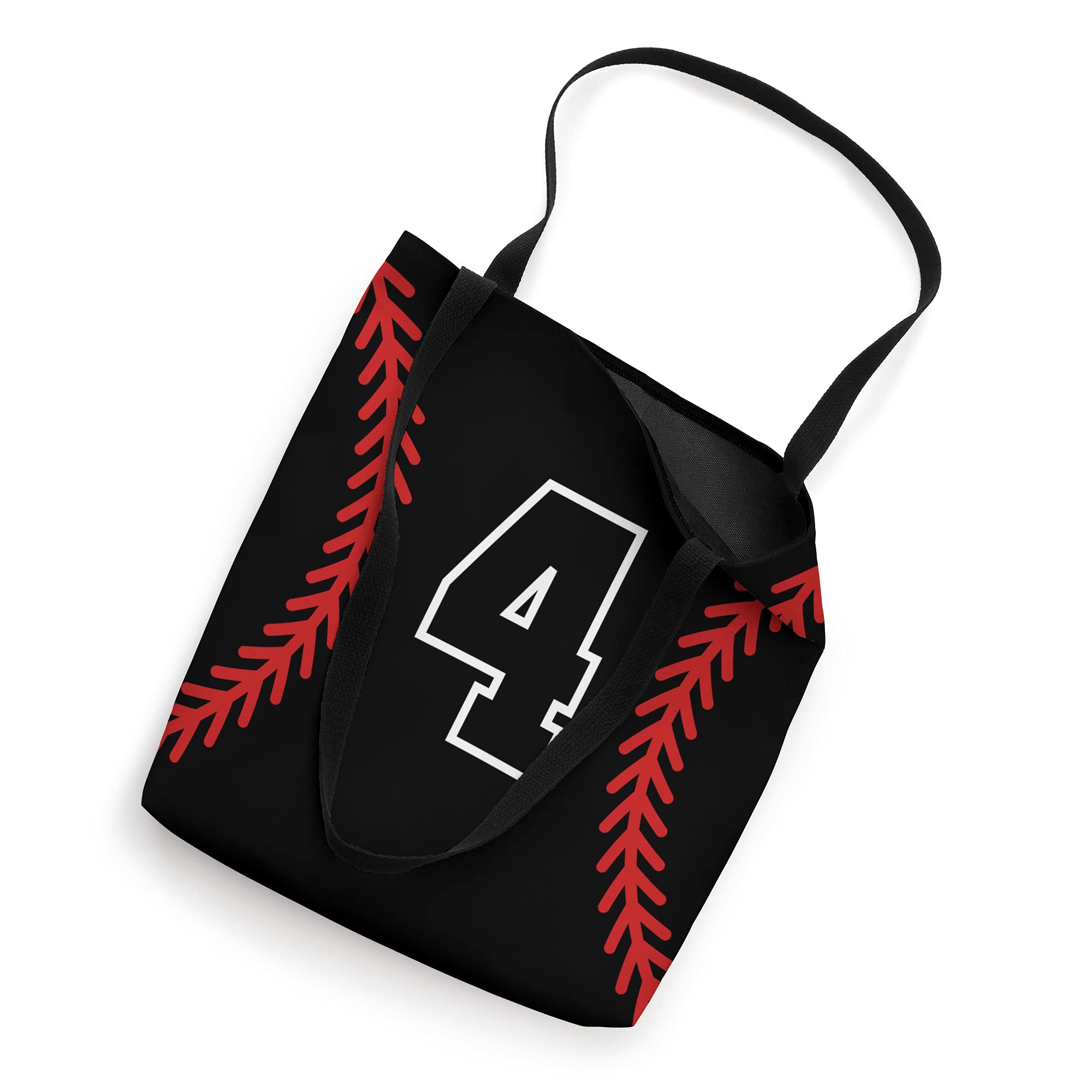 Number #4 Favorite Lucky Number Baseball Softball Black Red Tote Bag