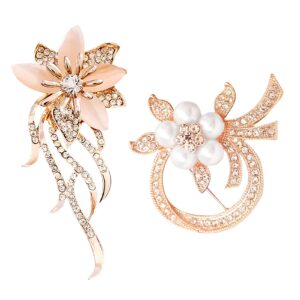 Unaone Brooches for women, Set of 2 Rhinestone brooch pins, Elegant Gold Crystal Floral Wedding Bouquet Brooch