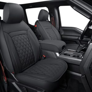 luckyman club f150 faux leather seat covers s07-q2, fit for 2015-2024 f150 and 2017-2024 f250 f350 f450 pickup trucks(front pair,black 2pcs)