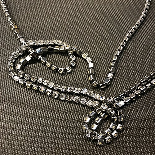 Lirgoriy Silver Necklace Rhinestone Tassel Necklace Sexy Crystal Long Choker Necklaces Accessories for Women Body Jewelry Nightclub Party (Silver2)