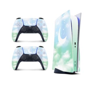 PS5 Moon clouds Skin for PlayStation 5 Console and 2 Controllers, Vinyl 3M Decal Stickers Full wrap Cover (Disk Edition)