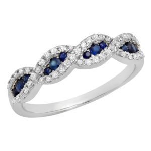 dazzlingrock collection round blue sapphire & white diamond swirl stackable anniversary ring for women in 14k white gold size 9.5