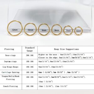 4Pcs 18G Surgical Stainless Steel Hoop Nose Ring Gold Septum Cartilage Helix Daith Tragus Hoop Earrings Hypoallergenic Body Piercing Jewelry for Women Men(18G Gold)