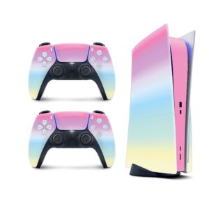 ps5 colorwave skin for playstation 5 console and 2 controllers, color blocking skin vinyl 3m decal stickers full wrap cover (disk edition)