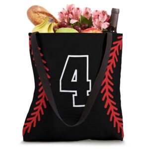 Number #4 Favorite Lucky Number Baseball Softball Black Red Tote Bag