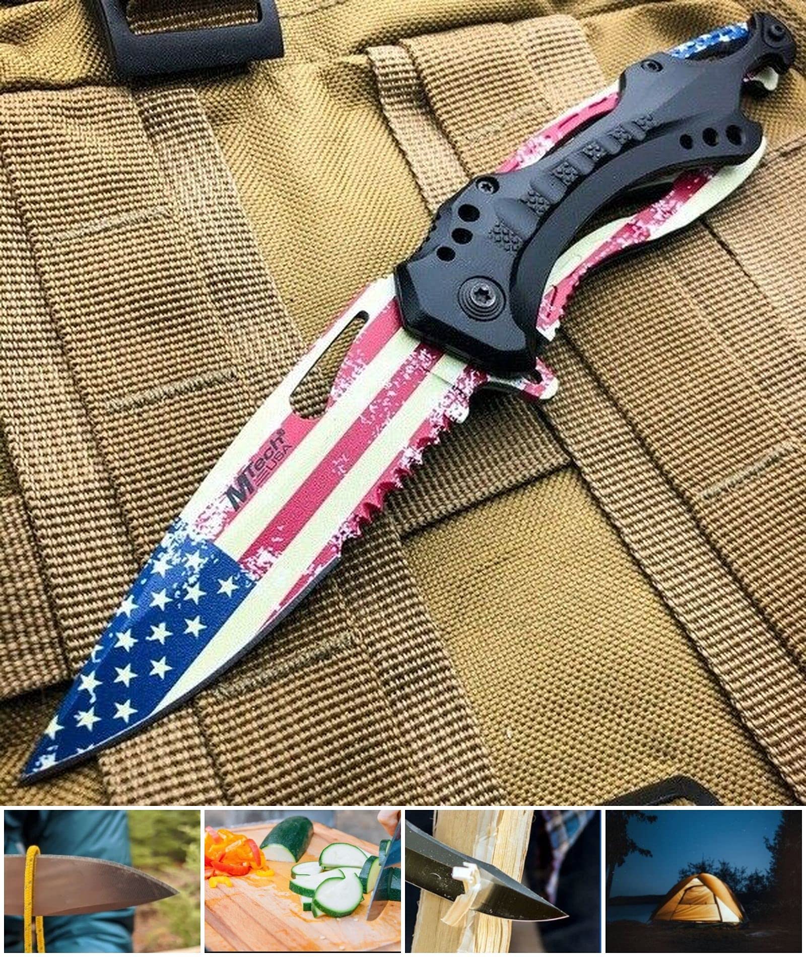 S.S. Folding Knives 8inch American Flag Open Folding Pocket Knife Bottle Fold Outdoor Survival Hunting Knife for Camping by Survival Steel