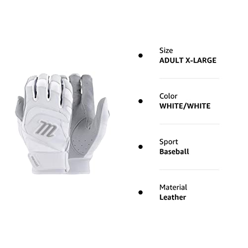 Marucci 2021 Adult Signature Batting Gloves, White/White, Adult X-Large