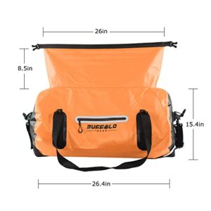 Buffalo Gear Drybag 80L Waterproof Duffel Dry Bag Heavy Duty Duffle Travel Bag for Kayaking, Rafting, Boating, Fishing,Camping, Orange