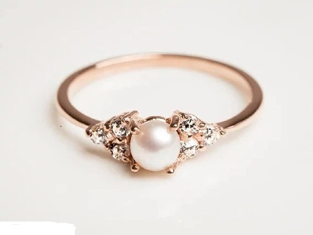 LTCXCXCD Simple Exquisite Jewelry 18k Rose Gold Pearl Ring Simulation Natural Moonstone 925 Silver Solitaire Ring (10)