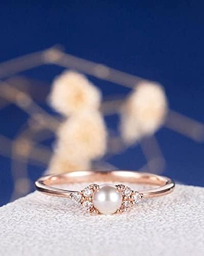 LTCXCXCD Simple Exquisite Jewelry 18k Rose Gold Pearl Ring Simulation Natural Moonstone 925 Silver Solitaire Ring (10)