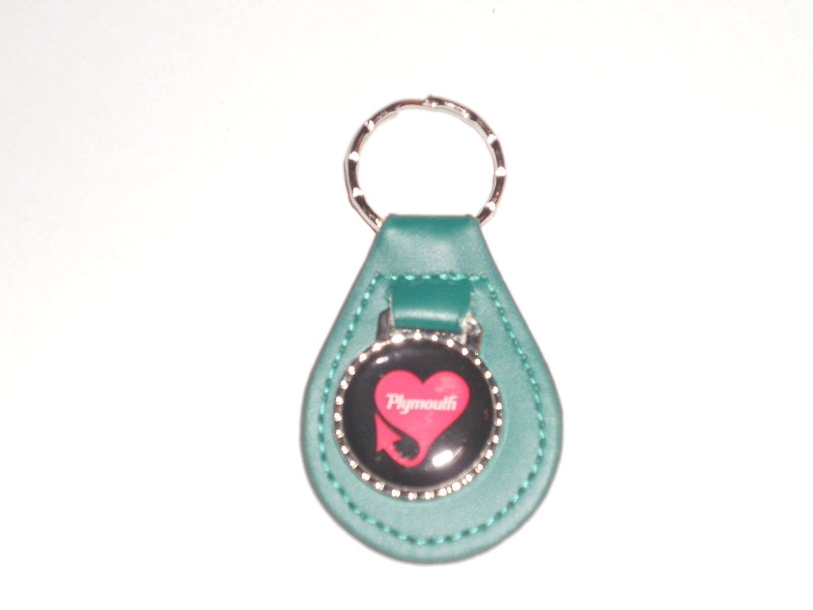 1967 1968 1969 1970 FURY VIP BARRACUDA VALIANT HEART LOGO LEATHER KEYCHAIN - TEAL