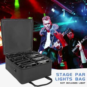 IBVIVIC 8 Par Spotlight Bag Stage Lighting Storage Bag 5/16'' Padded 8 Par Lights Bag with Dividers, Handle, Strap, Black