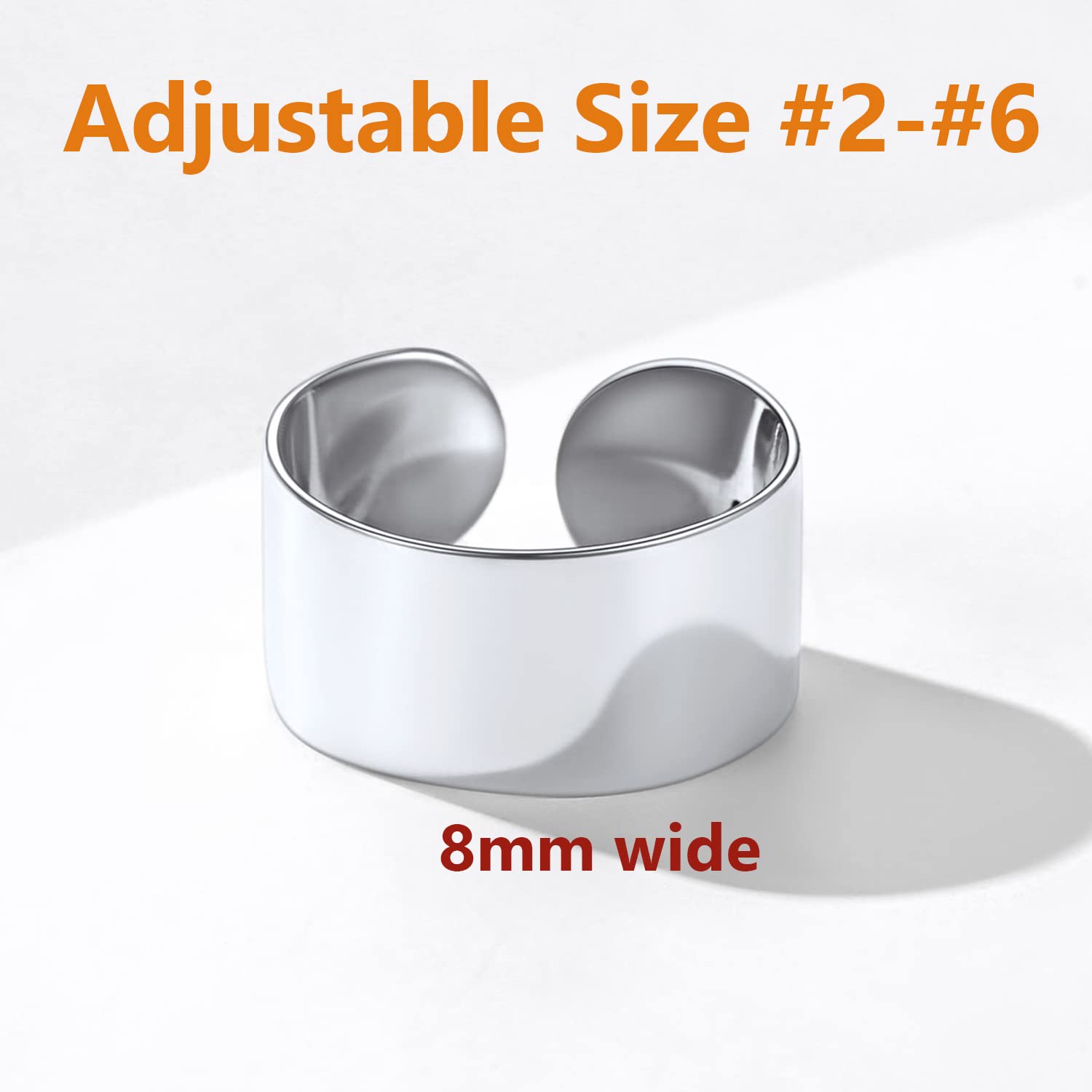 Toe Rings for Women 925 Sterling Silver Hypoallergenic Adjustable Simple 8mm Band Ring for Foot Toe Ring Size Range from 2 3 4 5 6