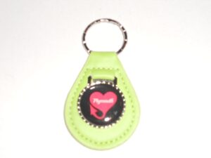 1967 1968 1969 1970 fury vip barracuda valiant heart logo leather keychain - bright green