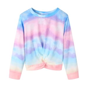 Arshiner Girls Casual Twist Front Light Weight Sweatshirt Tie Dye Printed Long Sleeve Crop Tops Pullover Size 11-12 Years