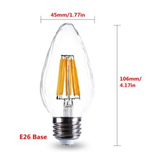 Qixivcom 6W F15 Dimmable LED Light Bulbs Led Porch Light Bulb 60W Equivalent 600LM Warm White 2700K E26 Edison Vintage Bulb Flame Wrinkle Clear Glass Cover for Indoor Dining Room Ceiling Fan,4-Pack